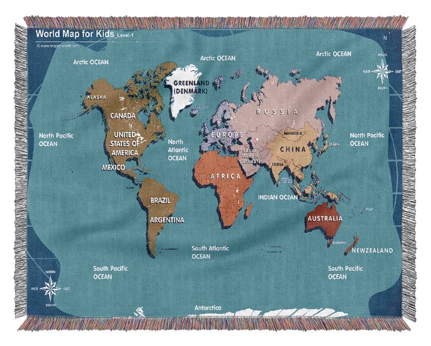 World Map For Kids Woven Blanket