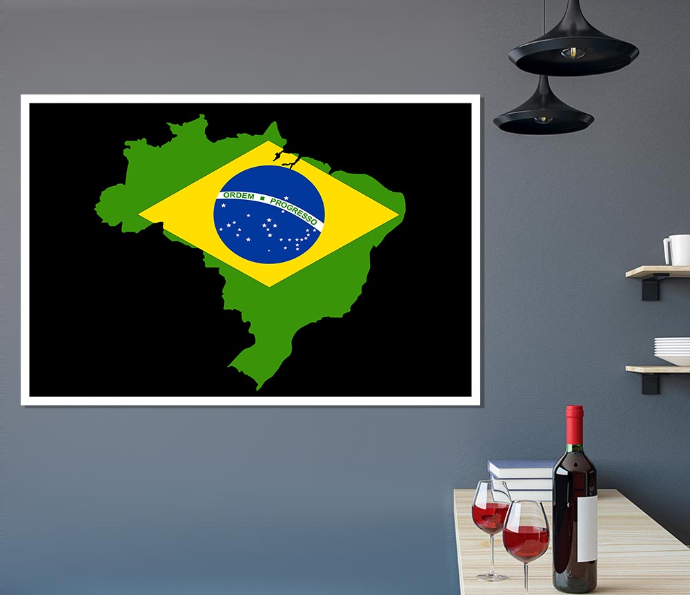 Brazillian Flag Map Print Poster Wall Art