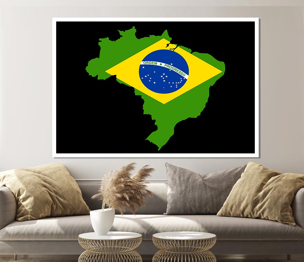 Brazillian Flag Map Print Poster Wall Art