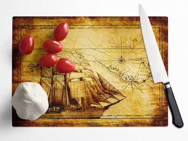 Old World Map With Ship Glass Chopping Board