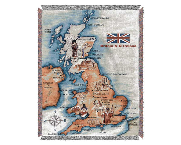 Monuments Of England Map Woven Blanket