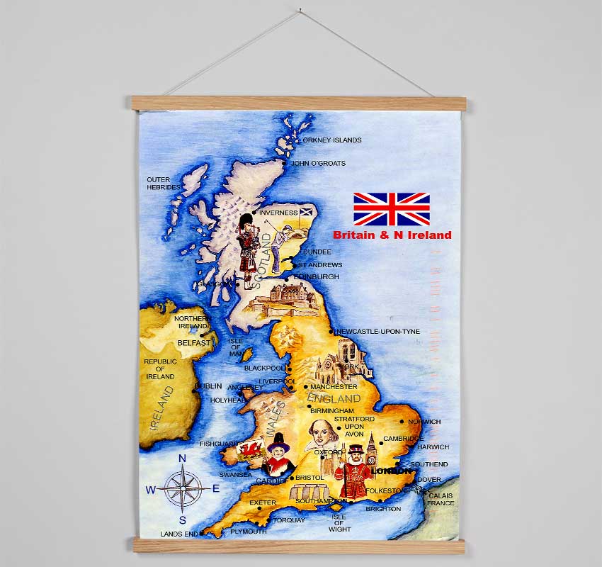 Monuments Of England Map Hanging Poster - Wallart-Direct UK