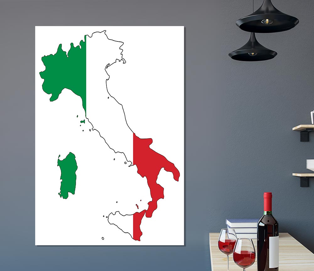 Italy Flag Map Print Poster Wall Art