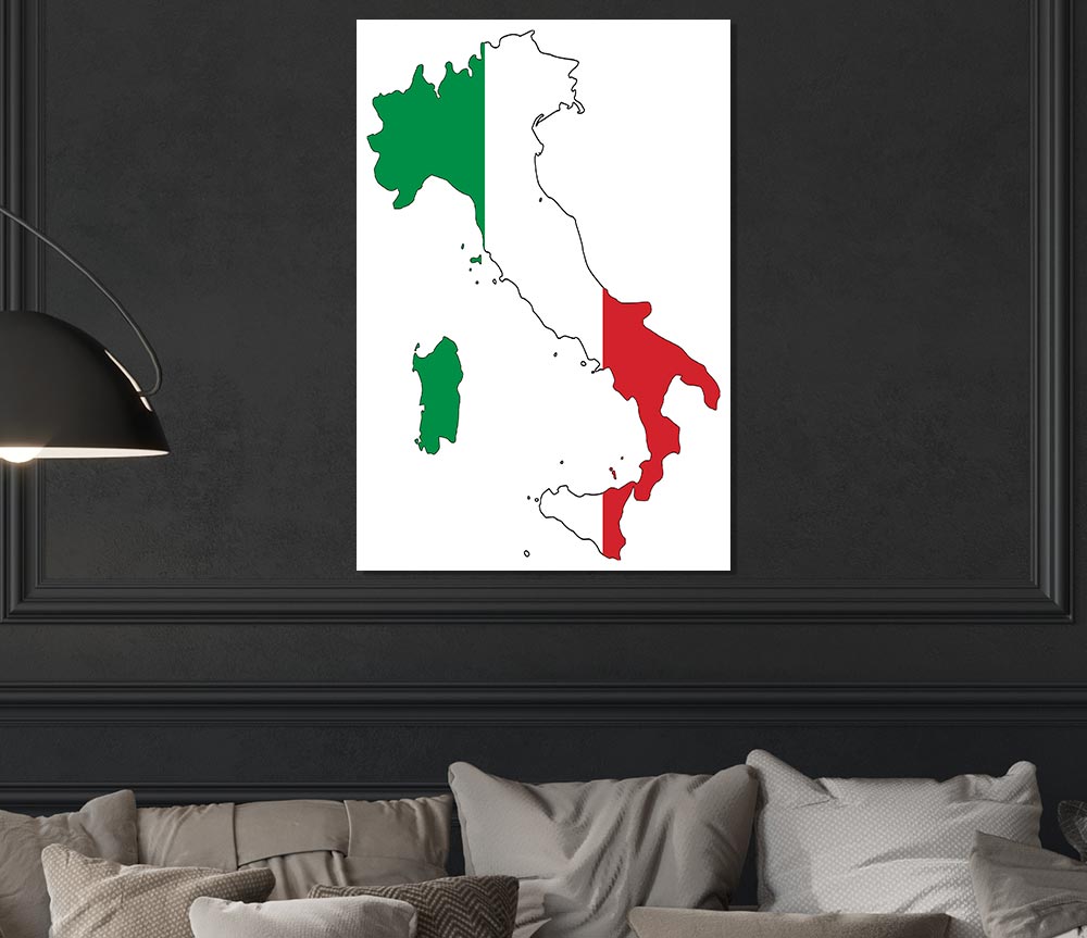 Italy Flag Map Print Poster Wall Art