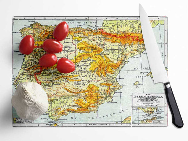 Map Of Spain Glass Chopping Board