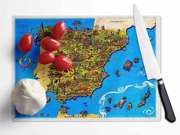 Spanish Map Glass Chopping Board