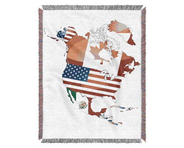 North America Flag Map Woven Blanket