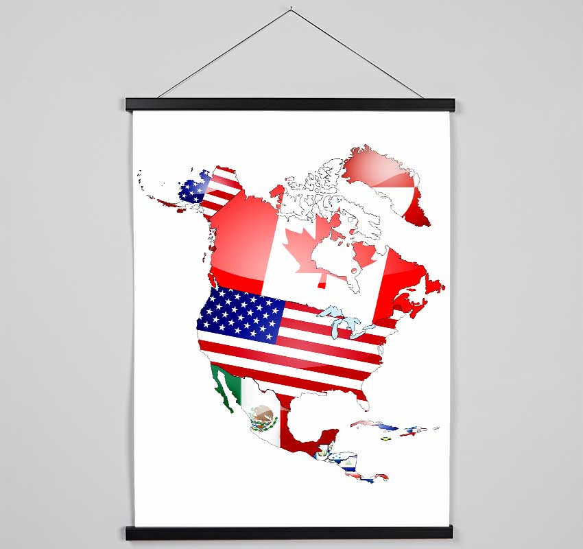 North America Flag Map Hanging Poster - Wallart-Direct UK