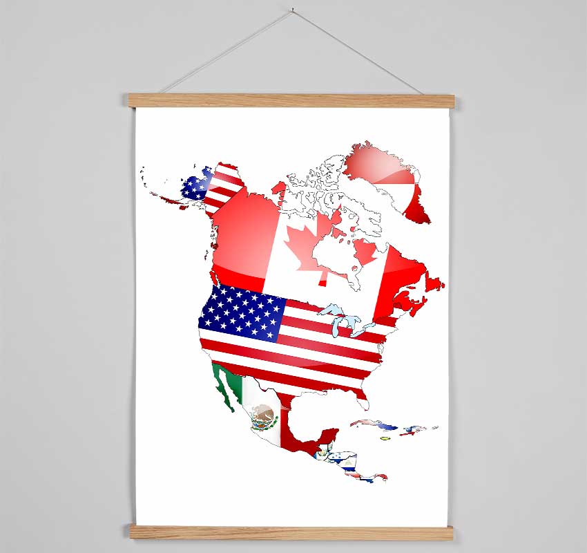 North America Flag Map Hanging Poster - Wallart-Direct UK