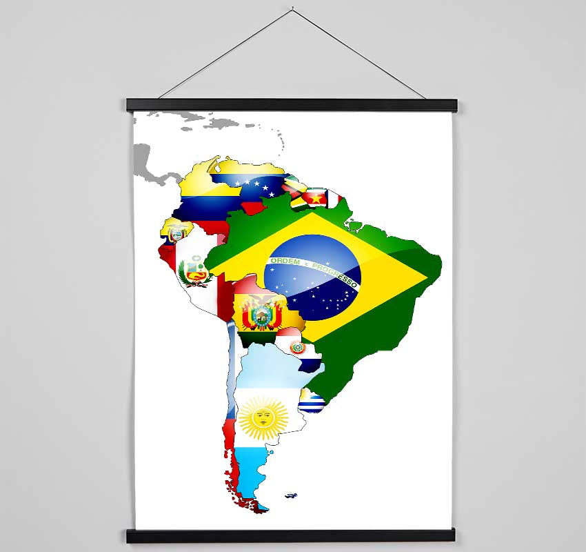 South America Flag Map Hanging Poster - Wallart-Direct UK