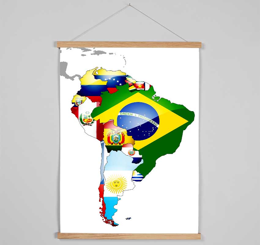 South America Flag Map Hanging Poster - Wallart-Direct UK