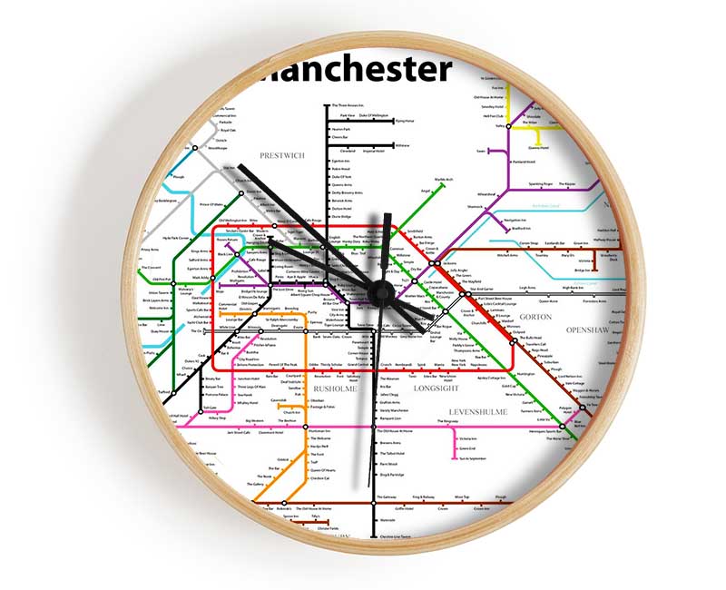 Manchester Pub Tube Map Clock - Wallart-Direct UK