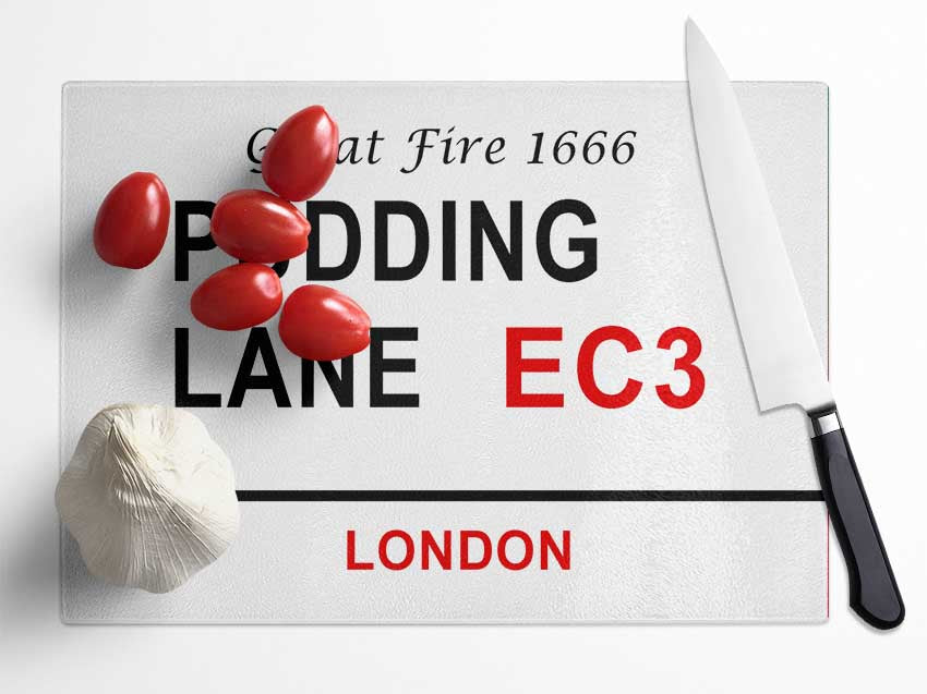 Pudding Lane Signs Glass Chopping Board