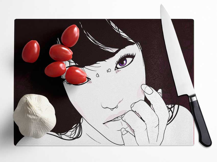 Girl Portrait Glass Chopping Board