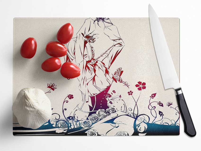 Red Garden Anime Glass Chopping Board