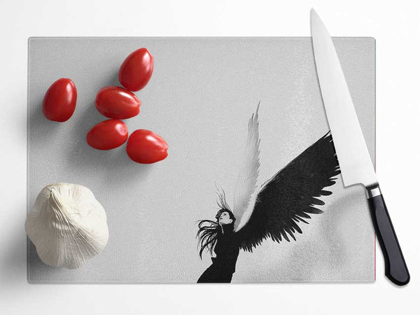 Black And White Angel Glass Chopping Board