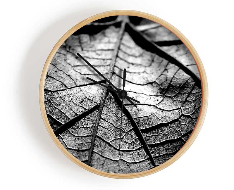 Dry Leaf Black And White Clock - Wallart-Direct UK