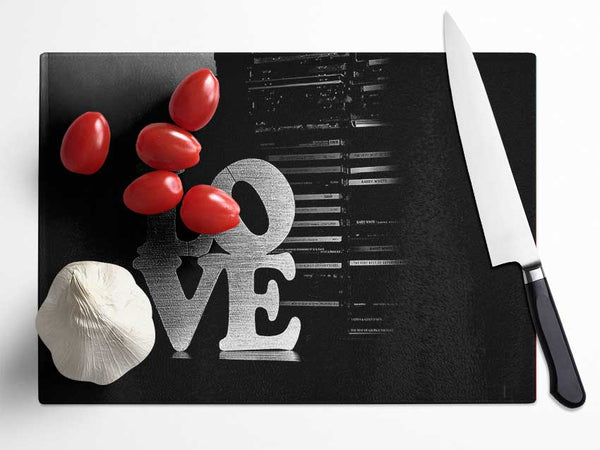 Love Black And White Glass Chopping Board