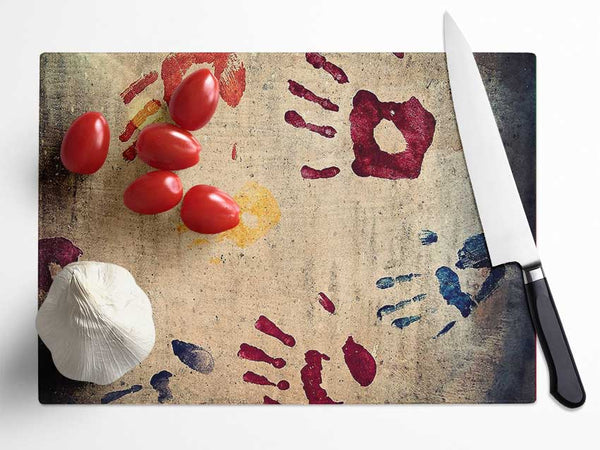 Handprints Glass Chopping Board