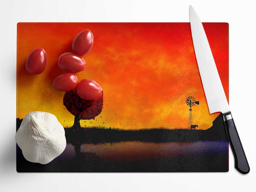 Autumn Sunset Glass Chopping Board