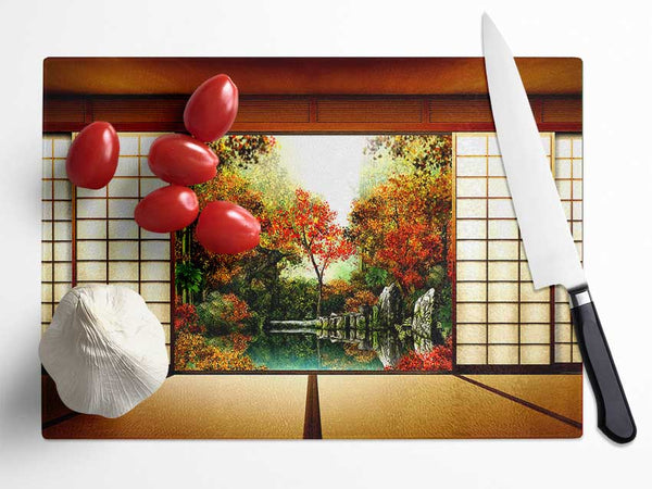 Japanese Garden From Inside Glass Chopping Board