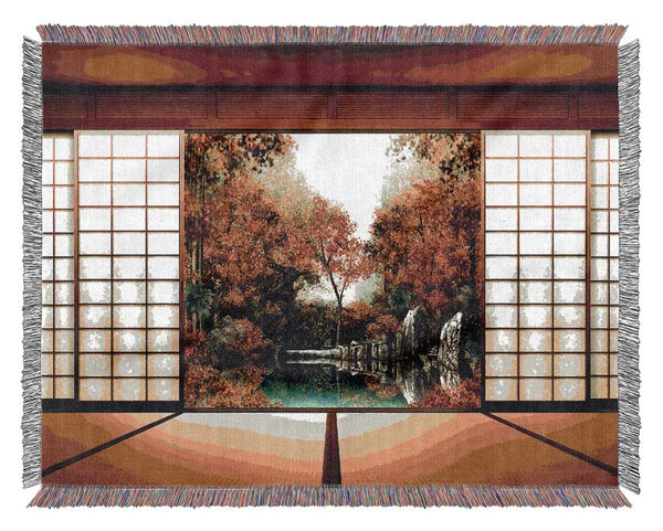 Japanese Garden From Inside Woven Blanket