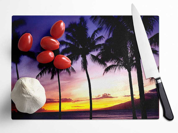 Palm Trees Sunset Glass Chopping Board