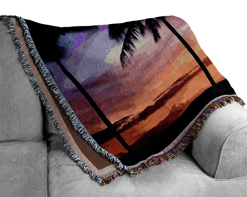 Palm Trees Sunset Woven Blanket