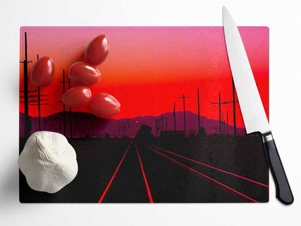 Railtracks At Dusk Glass Chopping Board