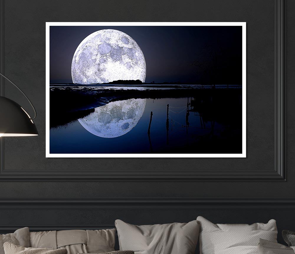 Full Moon Reflection Print Poster Wall Art