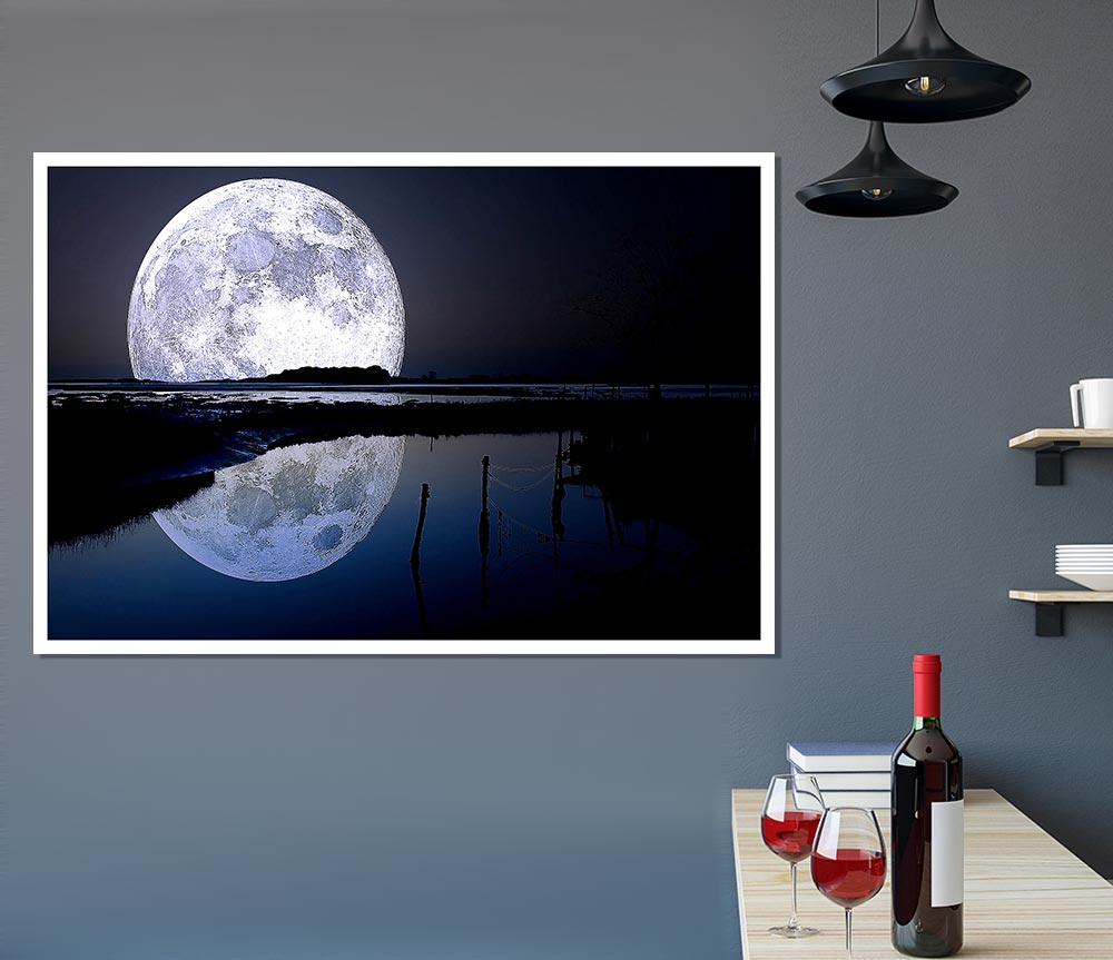 Full Moon Reflection Print Poster Wall Art