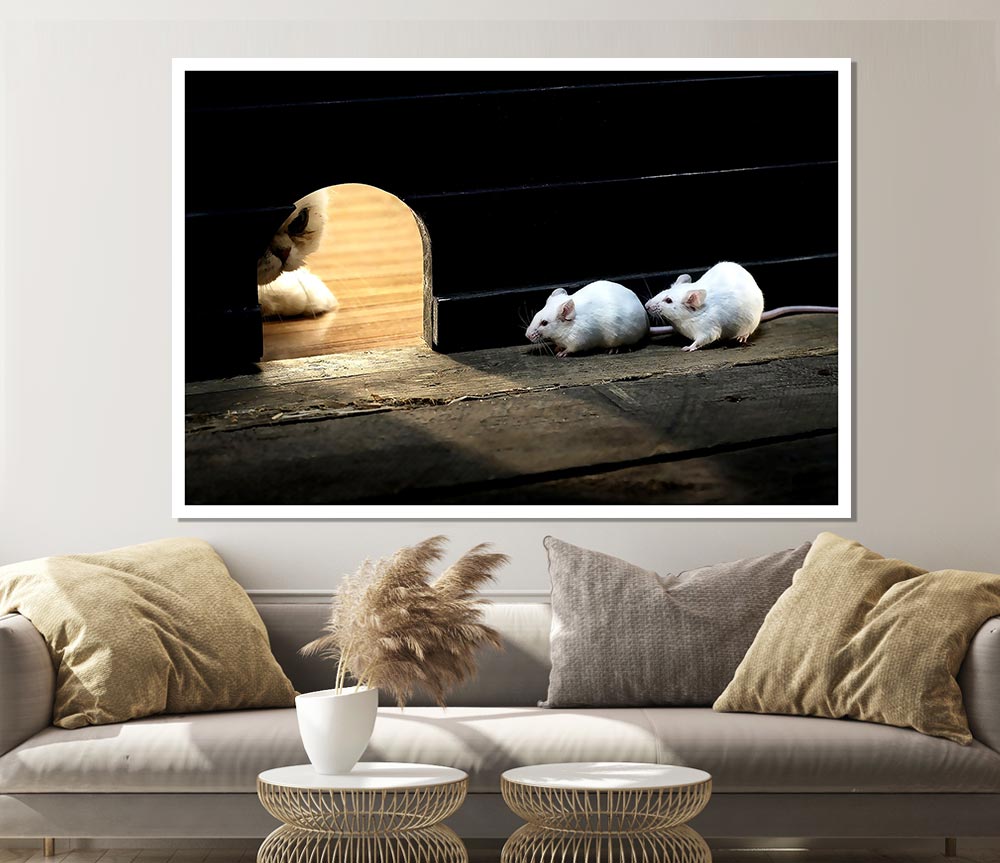 Cat And Mice Print Poster Wall Art