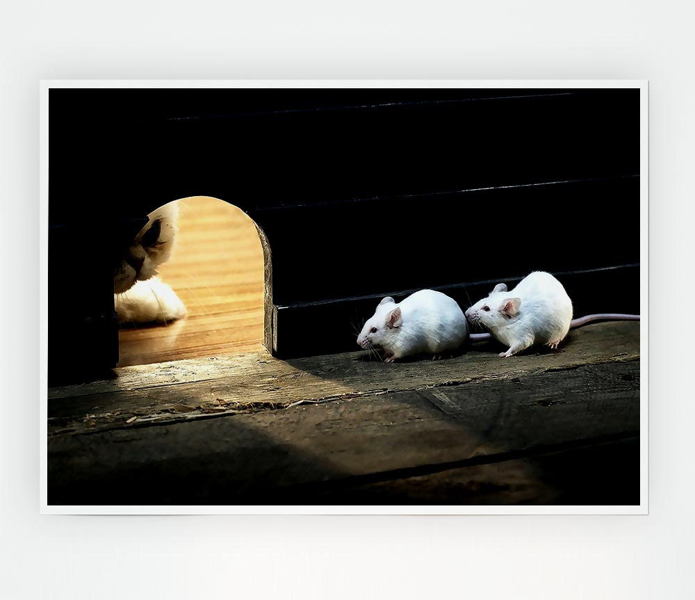 Cat And Mice Print Poster Wall Art