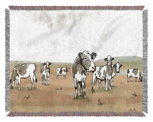 Cows Drawing Woven Blanket