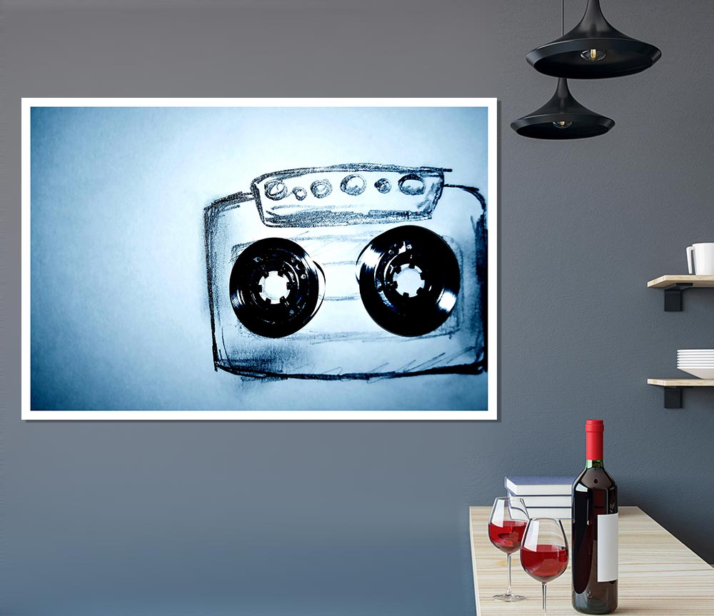 Cassette Tape Drawing Print Poster Wall Art