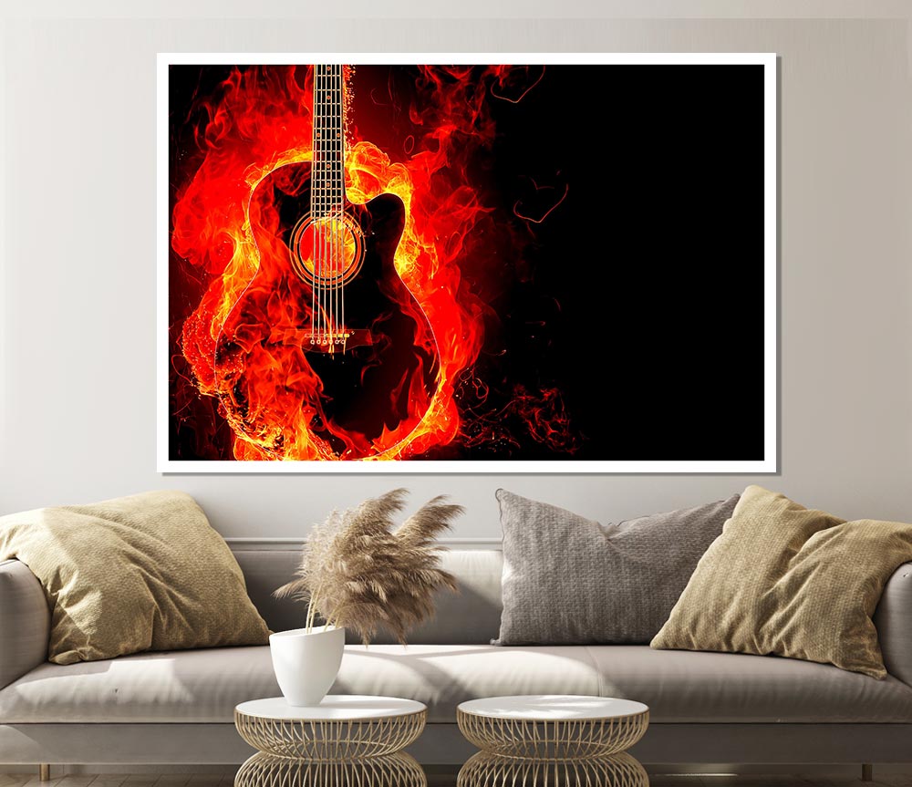 Guitar Flame Print Poster Wall Art