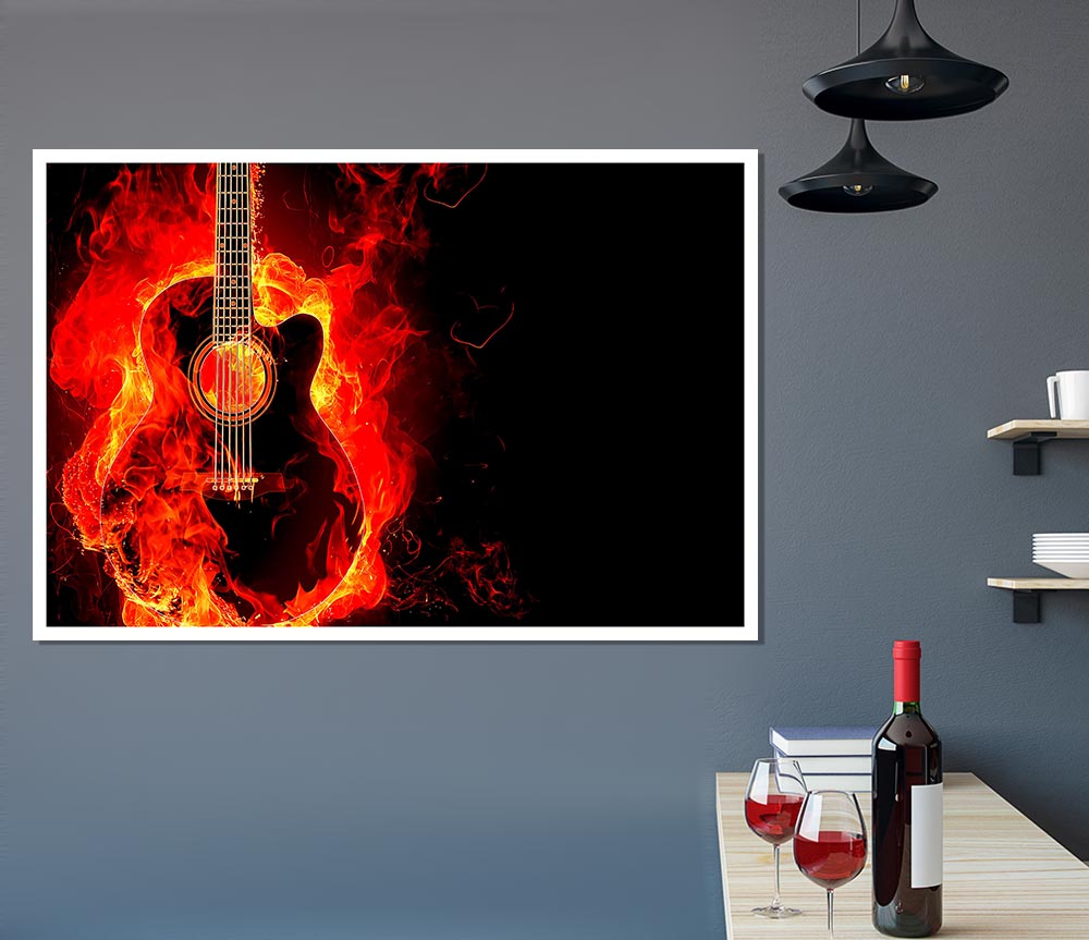 Guitar Flame Print Poster Wall Art