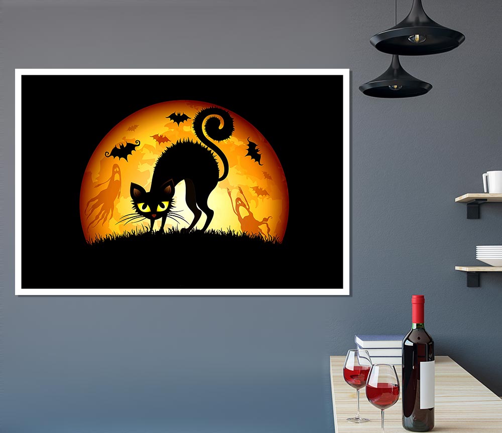 Halloween Cats Bats Print Poster Wall Art