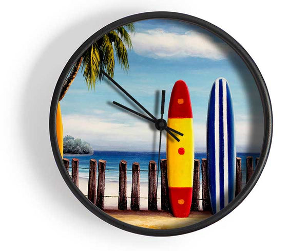 Surfboards On The Fence Clock - Wallart-Direct UK