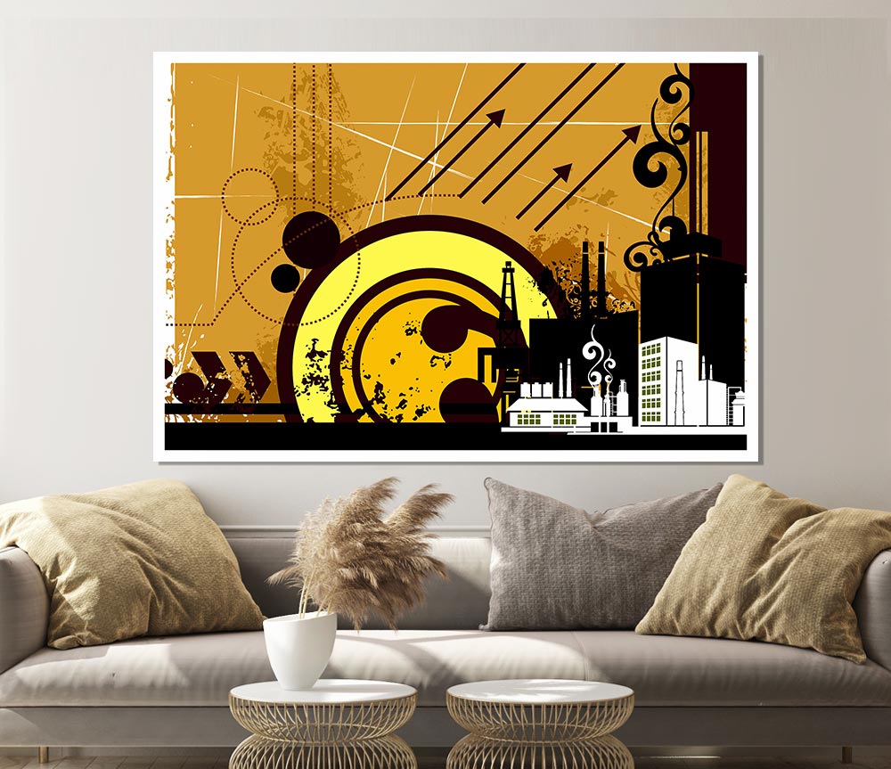 Contemporary City Sun Brown Print Poster Wall Art