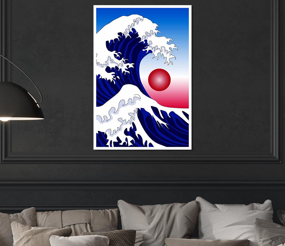 The Waves Over The Red Sun Print Poster Wall Art