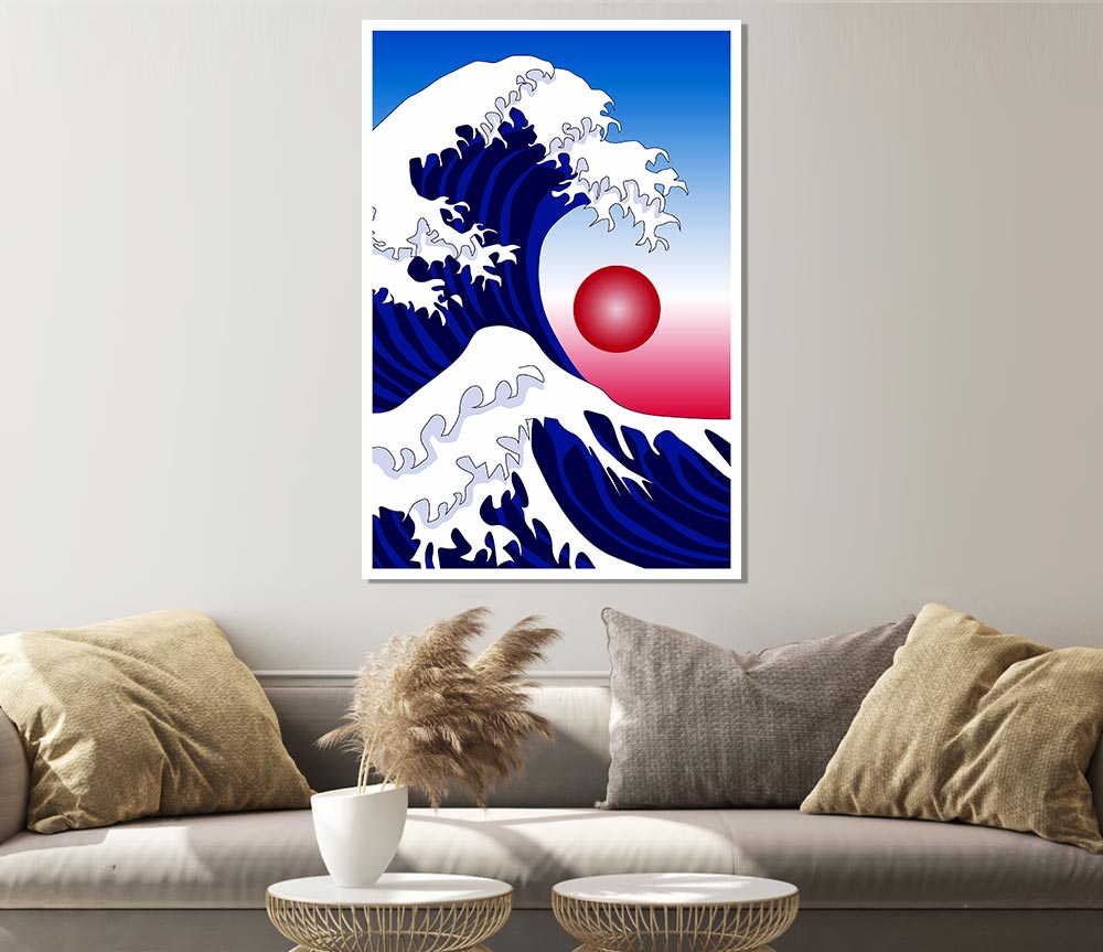 The Waves Over The Red Sun Print Poster Wall Art