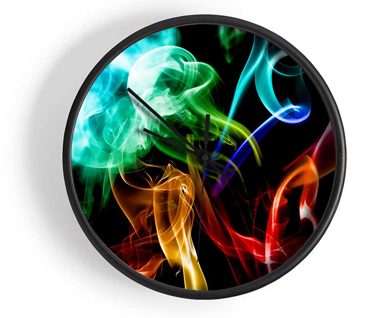 Mulit-Coloured Smoke On Black Clock - Wallart-Direct UK