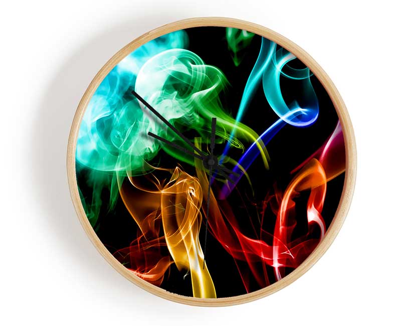 Mulit-Coloured Smoke On Black Clock - Wallart-Direct UK