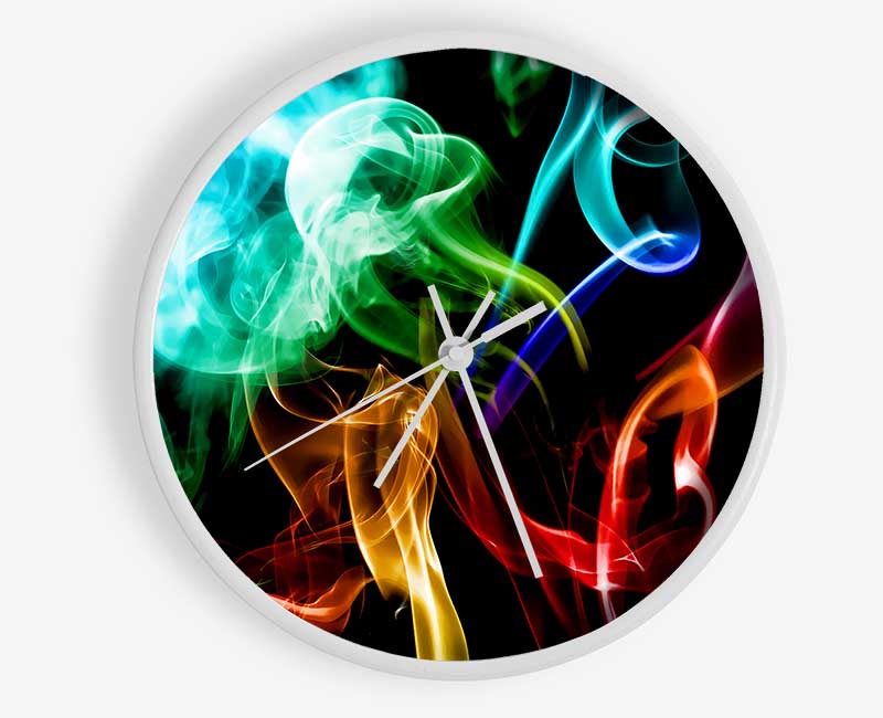 Mulit-Coloured Smoke On Black Clock - Wallart-Direct UK