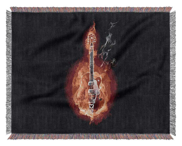 Red Guitar Flames Woven Blanket