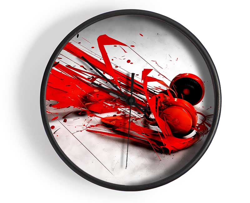 Red Headphone Blast Clock - Wallart-Direct UK