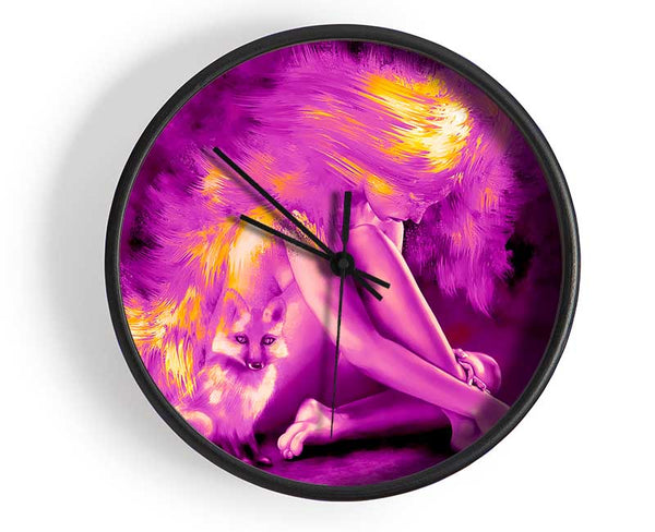 Pink Fire Fox Clock - Wallart-Direct UK