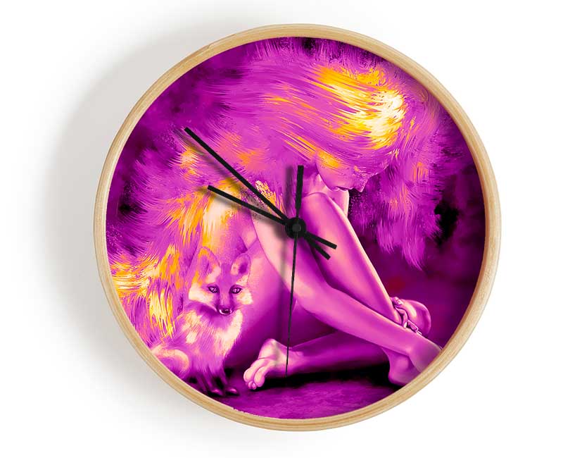 Pink Fire Fox Clock - Wallart-Direct UK