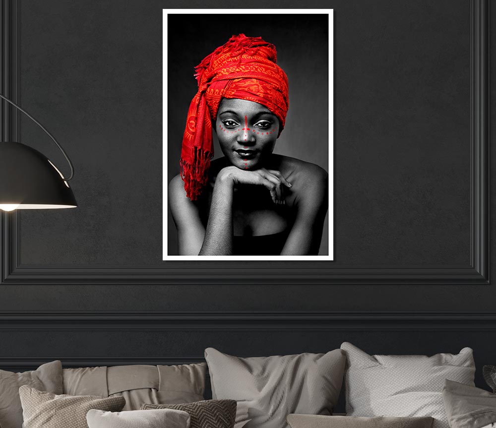 Tribal Elegance B N W Red Print Poster Wall Art